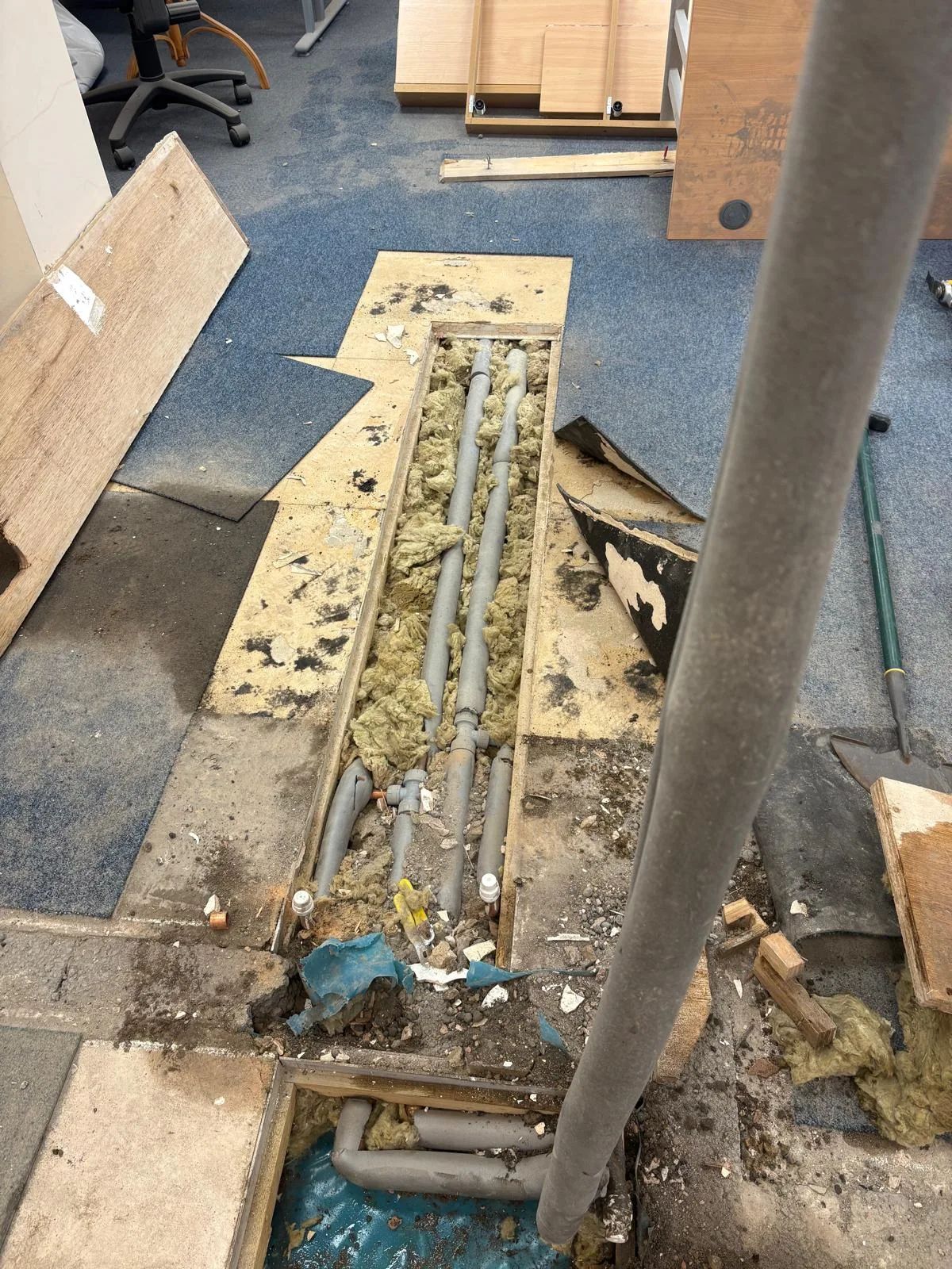 New heating pipes laid under the floor