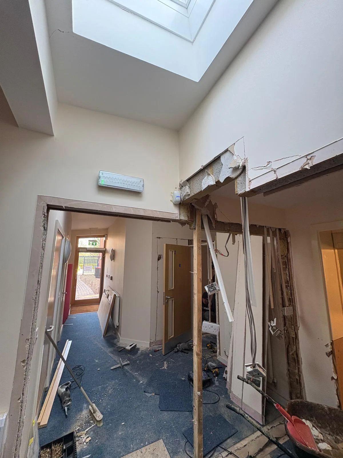 The entrance hallway being opened up under a skylight